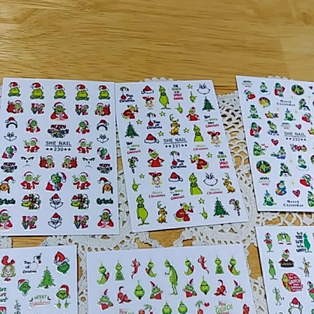 Christmas Nail stickers, nail art, Grinch